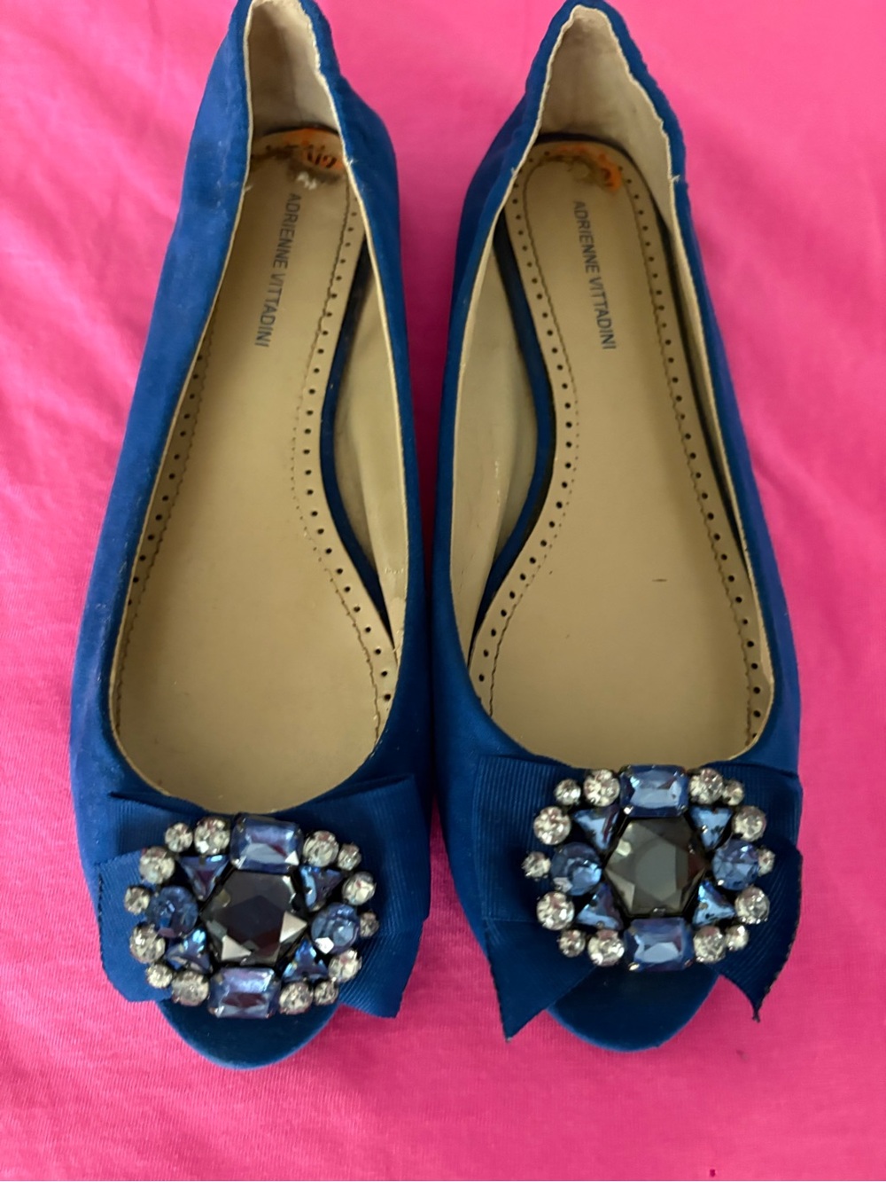 Adrienne Vittadini Royal Blue Jeweled Peep-Toe Flats